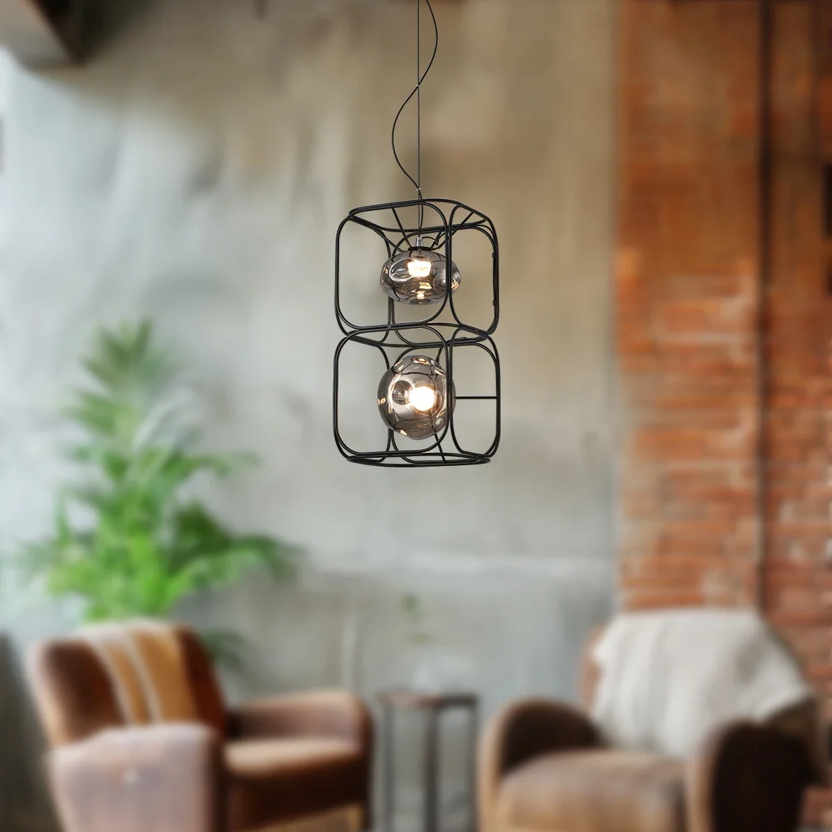 Geometric Lamp Shade - レトロなデザインの吊り下げ式LEDシーリングライト,幾何学的形状の黒い金属フレーム,灰色のガラスシェード,ダイニングテーブルやリビングルームに最適です。