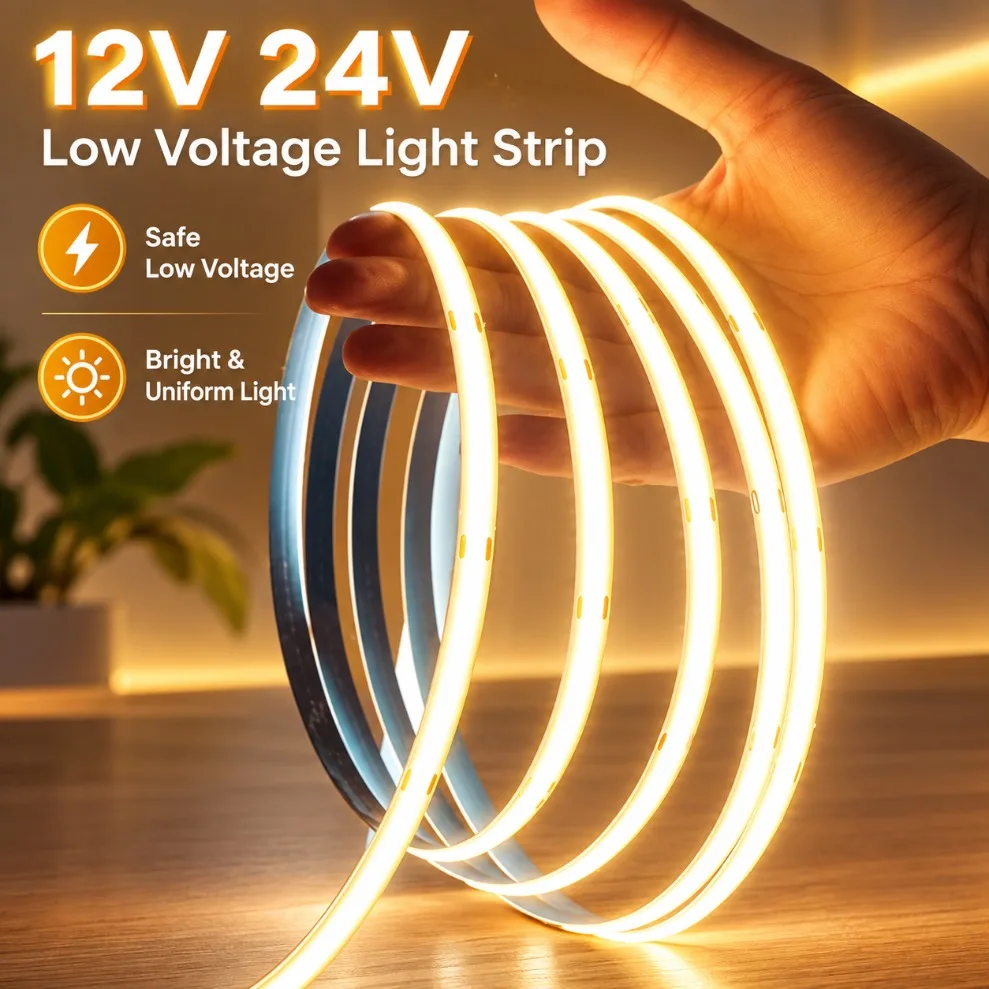 Lighting Decor And More - 8mm COB LEDストリップライト、DC12V/24V、高密度、柔軟性のあるネオンテープ、5m/10m巻き、寝室、テレビルーム、家庭用装飾に。