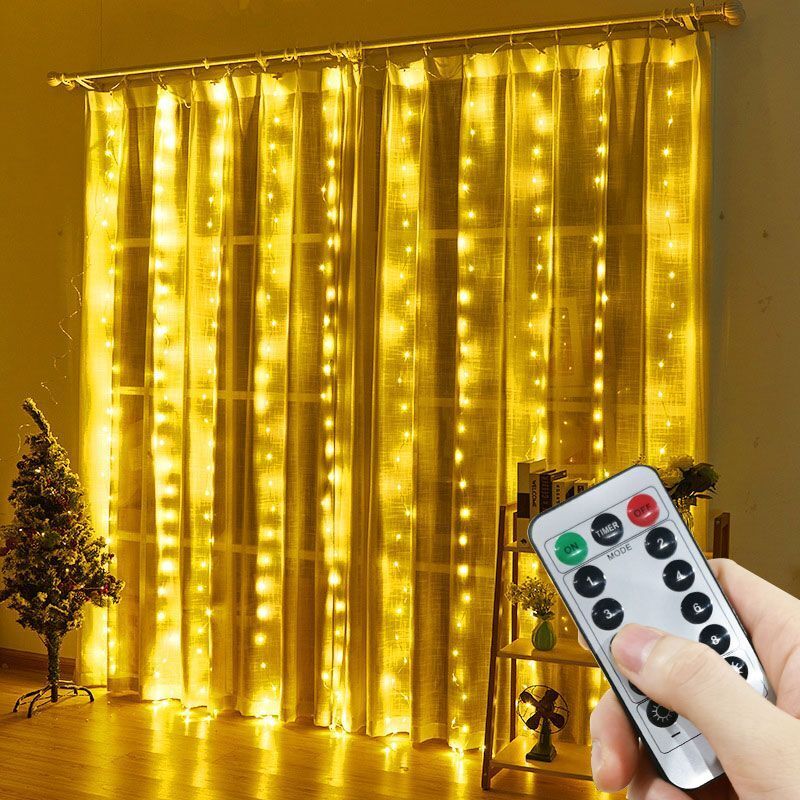 Fairy Light Curtain - 屋内用、誕生日デコレーションに最適。USB電源で動作するLEDライト。8種類の点滅モード。クリスマス、ハロウィーン、フェアリーライト、寝室、結婚式、パーティーなどに。