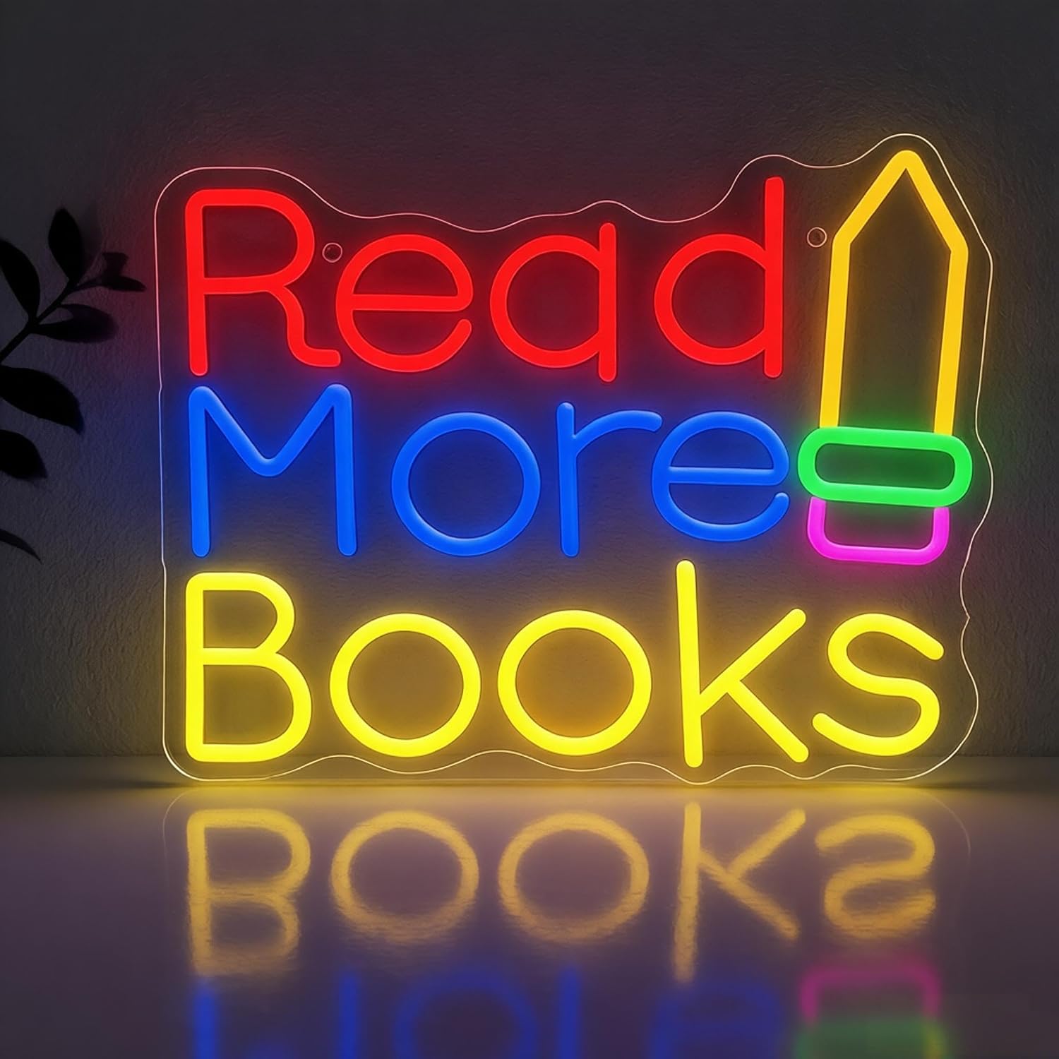 Lighting Decor And More - 読書好きや教師へのギフトに最適な、図書館、教室、寝室の壁装飾用LEDネオンサイン、USB電源式ネオンライト「Read More Books」