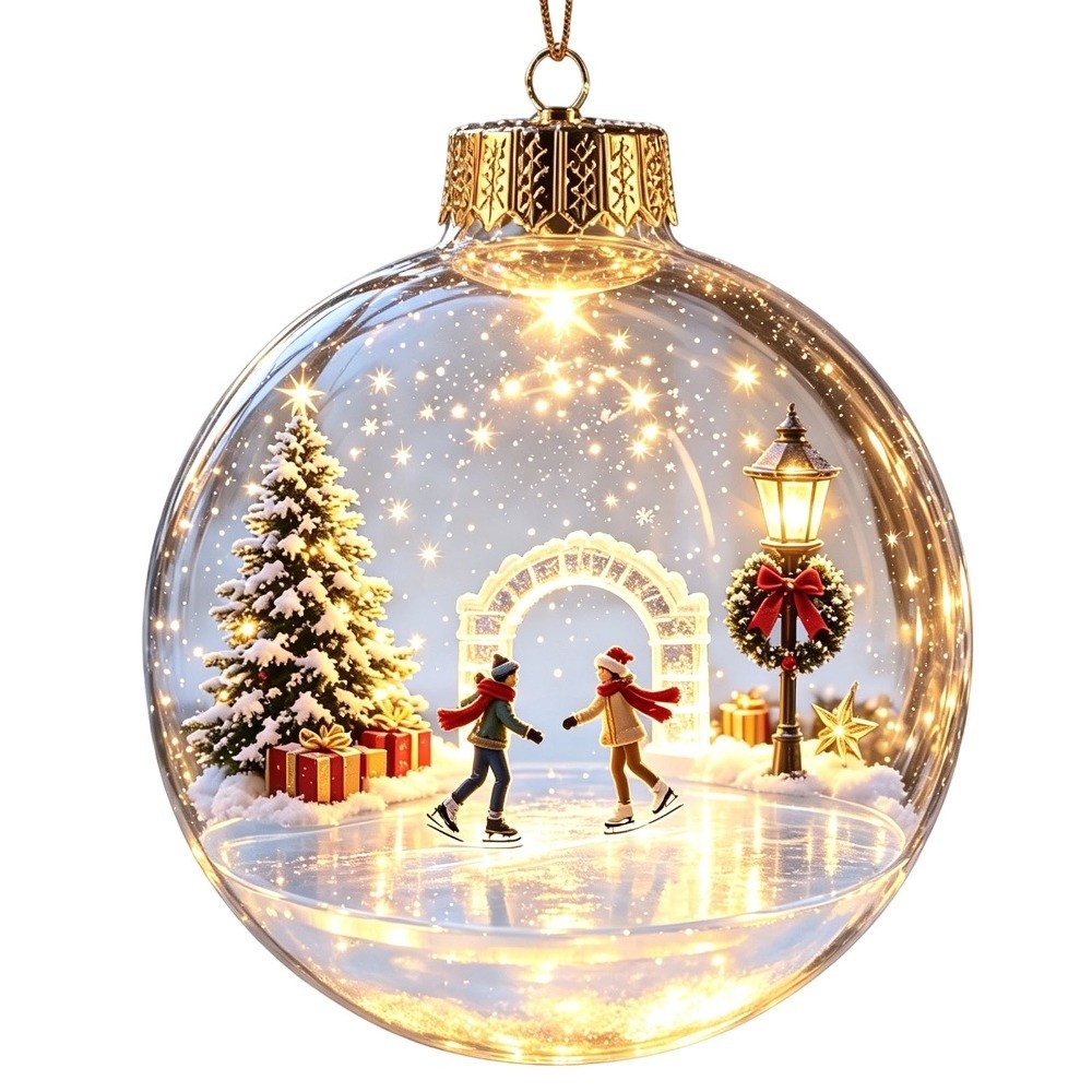 Pendant Lighting Christmas Decor - アクリル素材のクリスマスオーナメント。透明なデザインで、ライト付き。サンタクロースのペンダント。サイズは10cm。