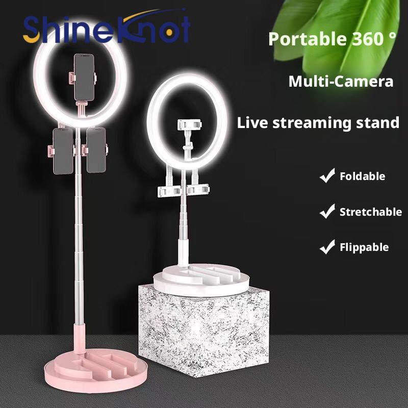 Lighting Gallery - SHINEKNOTモバイルビューティーフィルライト3段階調光LED 12インチ写真撮影用円形ブラケットライト調整可能まつげエクステ用折りたたみ式ライト