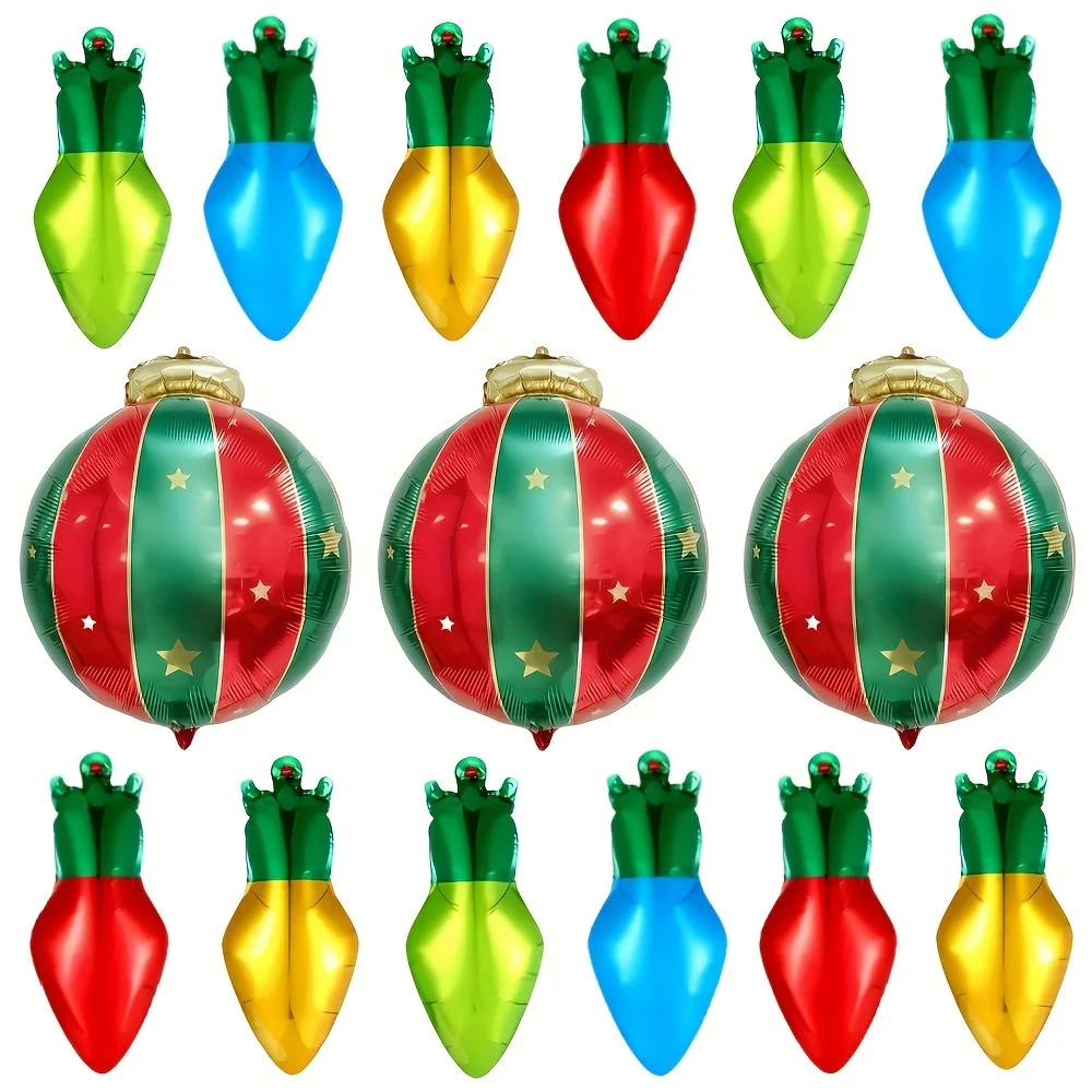 Pendant Lighting Christmas Decor - クリスマスオーナメント15個入り：クリスマスボール、クリスマスライト、アルミホイルバルーン、クリスマスツリー用ペンダントオーナメント