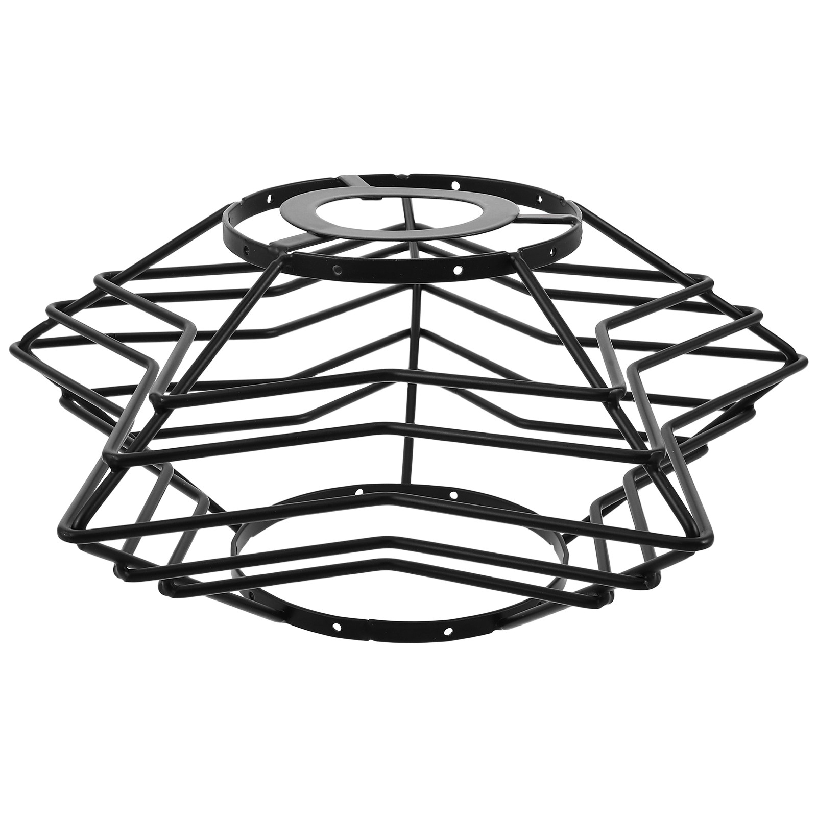 Geometric Lamp Shade - E27口金ペンダントライト、金属製ワイヤーケージランプシェード、黒色、幾何学模様、ヴィンテージ風、農家風のインテリアに合う天井用シェード。