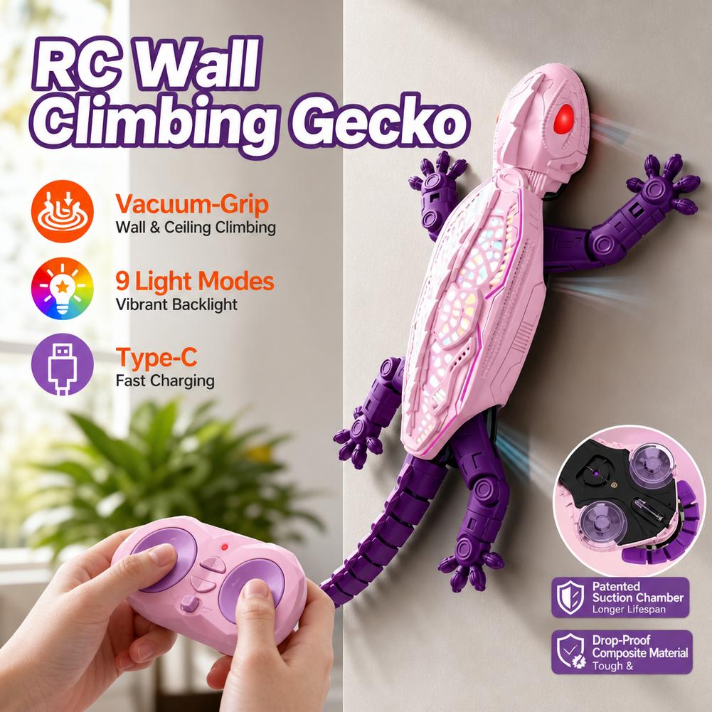 Gecko Lighting & Decor - 2.4GHz対応の壁走行型ラジコンカー。電気で動く、リアルなヤモリを模したデザイン。ライトアップ機能付き。カメレオンを模した外観。子供の誕生日プレゼントに最適。