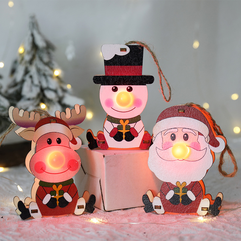 Pendant Lighting Christmas Decor - クリスマスデコレーションライトアップオーナメント、かわいい漫画、お父さん、雪だるま、ムース、木製の小さなペンダント、お祝いギフト、楽しい