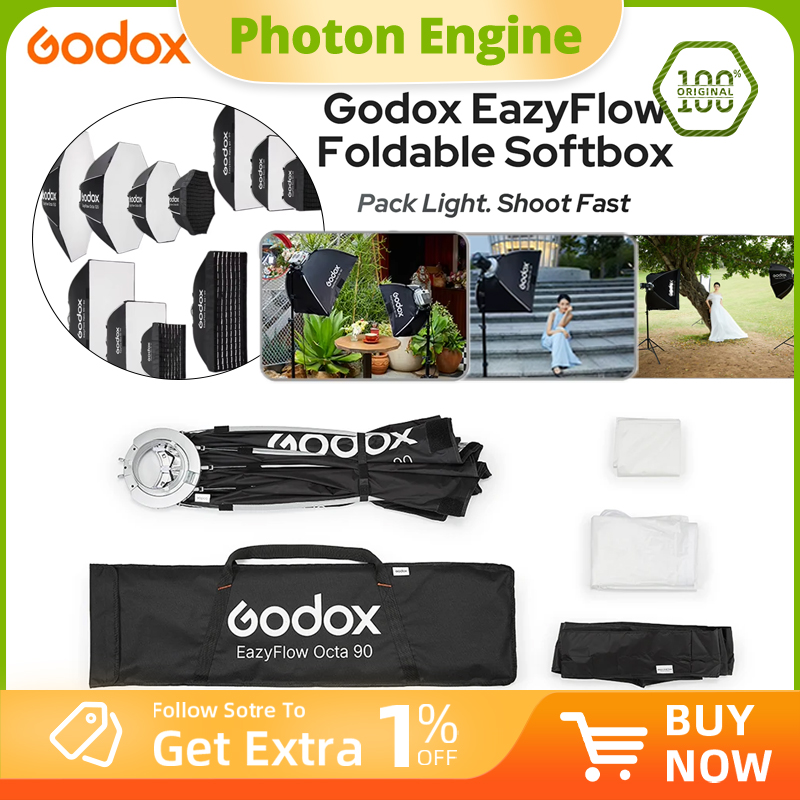 Lighting Gallery - Godox EazyFlowシリーズ 折りたたみ式ソフトボックス、ボウエンスマウント対応、持ち運び可能、素早く設置できる、写真スタジオ用フラッシュLEDライトの照明拡散板。