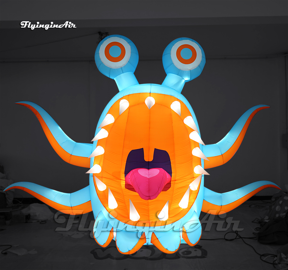 Lighting Bug Decor - 3mのパーソナライズされた照明付き巨大インフレータブルモンスター、口を開けたエキゾチックな昆虫のエアブローアップモデル、公園装飾用