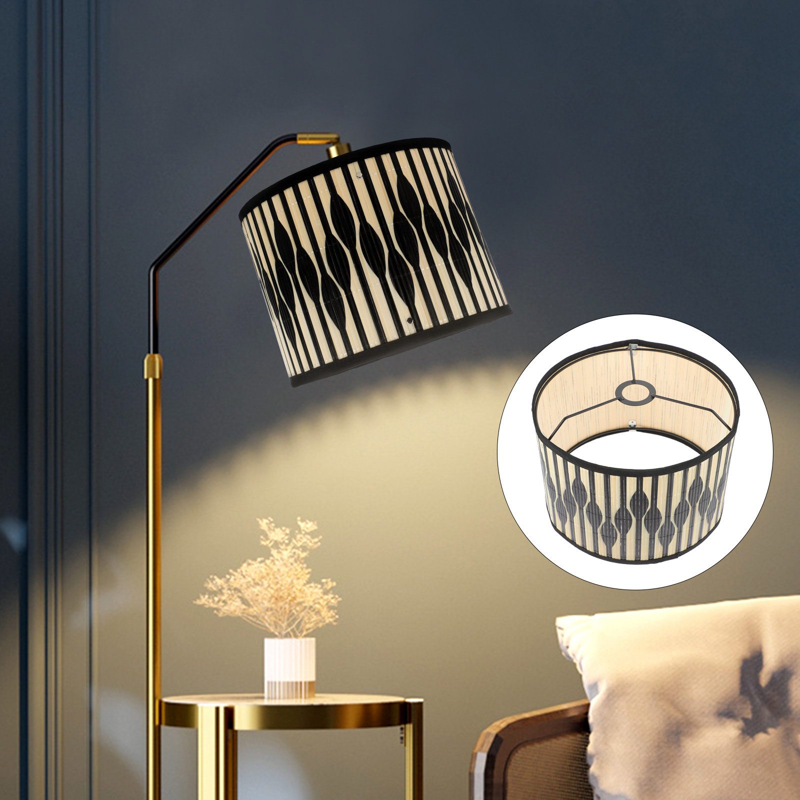 竹製のランプシェード。幾何学模様が施され、上品でシンプルなデ - Geometric Lamp Shade のレビューと価格