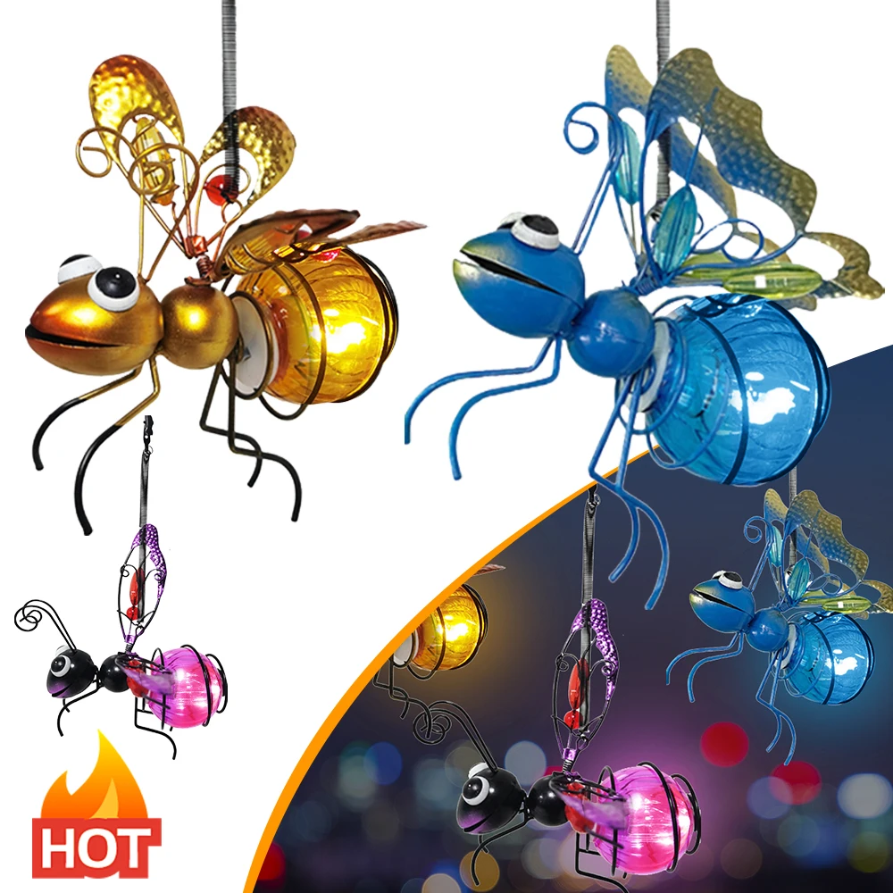金属製の飛んでいる昆虫の形をしたソーラーランプ,吊り下げられ - Lighting Bug Decor のレビューと価格