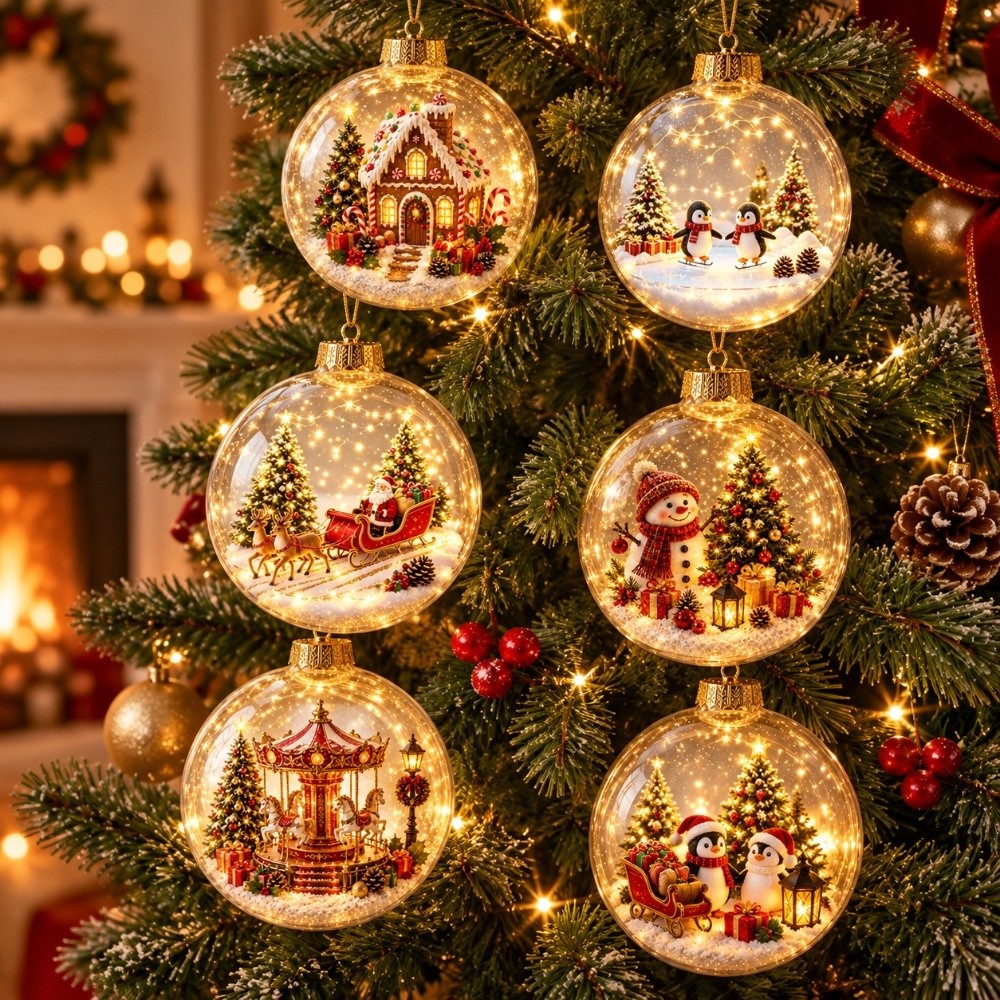 アクリル素材のクリスマスオーナメント。透明なデザインで、ライ - Pendant Lighting Christmas Decor のレビューと価格