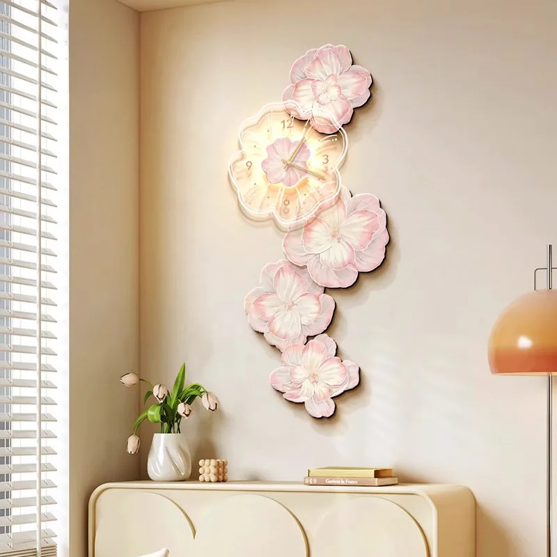 ピンクの花が付いた豪華な壁掛け時計,装飾的な室内装飾,リビン - Lighting Home Decor Wall Clocks のレビューと価格