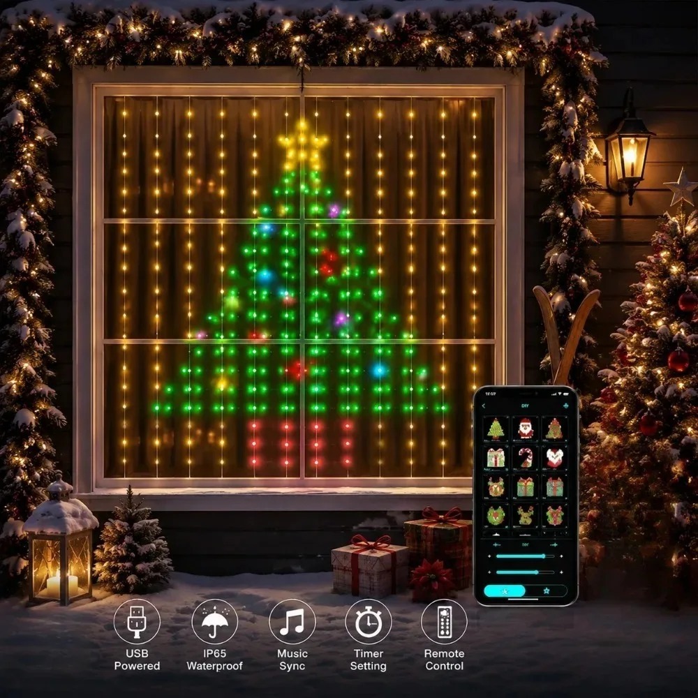 LEDピクセルカーテンライト Bluetoothアプリ制御  - Fairy Light Curtain のレビューと価格