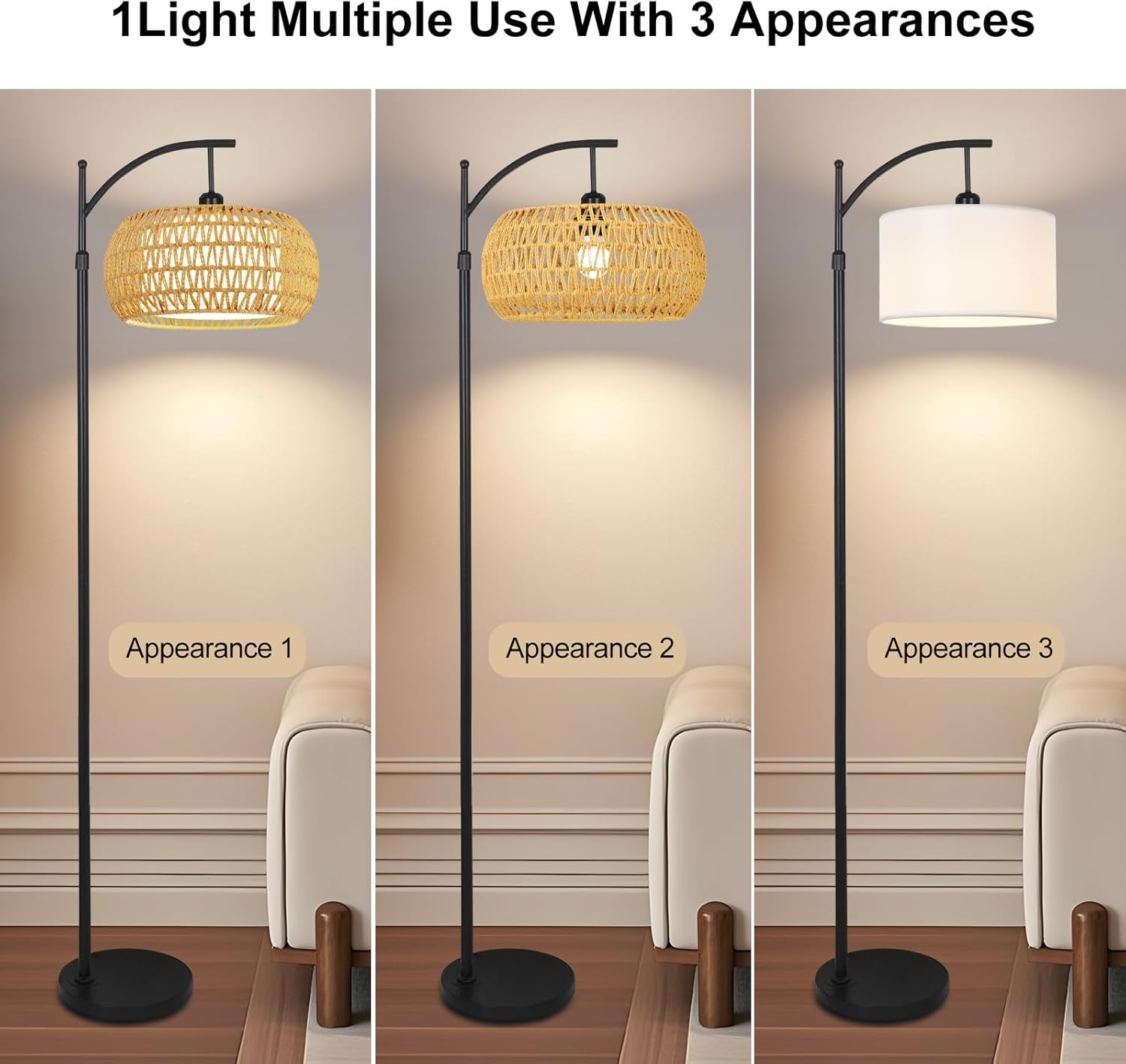 リビングルーム用アークフロアランプ、ラタンボヘミアンフロアラ - Floor Lamp Tripod のレビューと価格