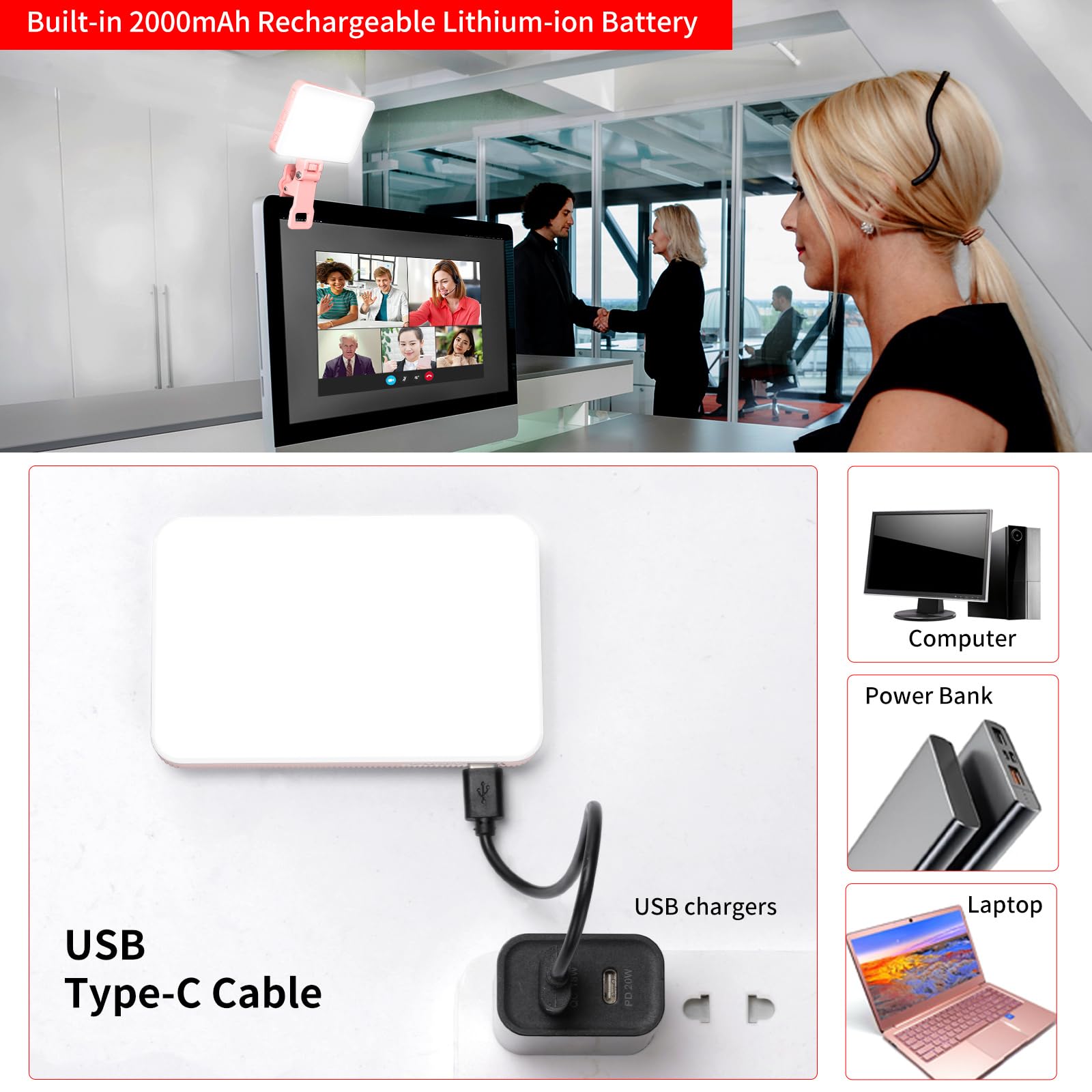 キングマピンクの充電式セルフィーライト、ポータブルクリップ、 - Lighting Gallery のレビューと価格