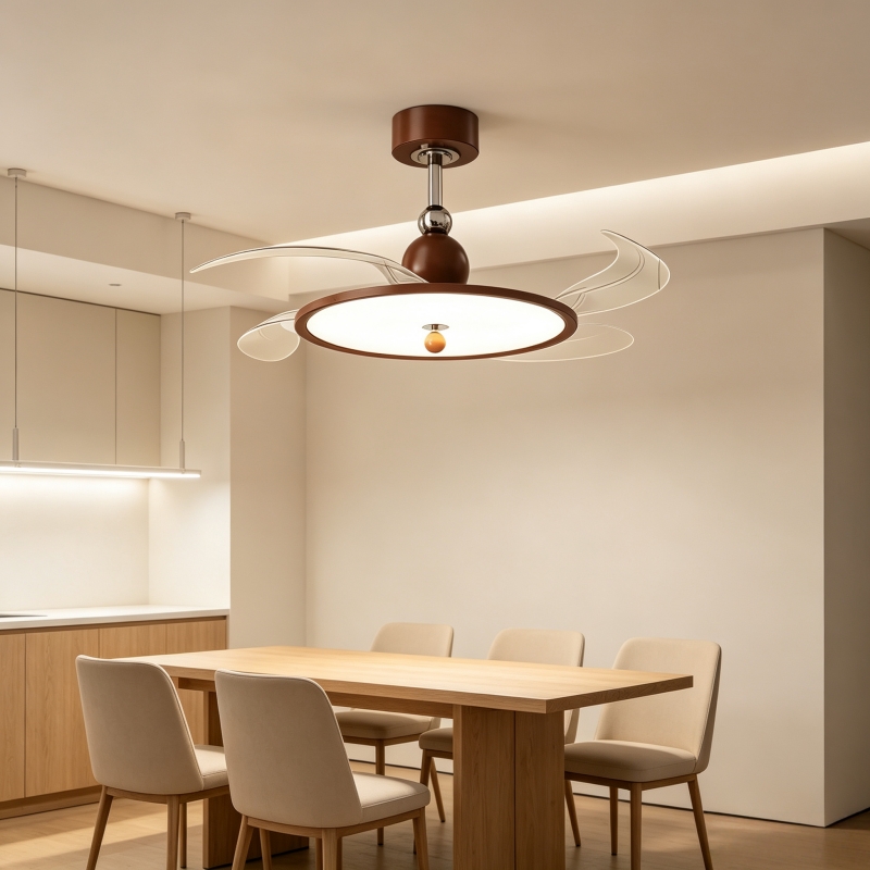 格納式ブレードファン天井照明ウォールナットカラー静音LEDフ - Lighting Decoration On Wall のレビューと価格
