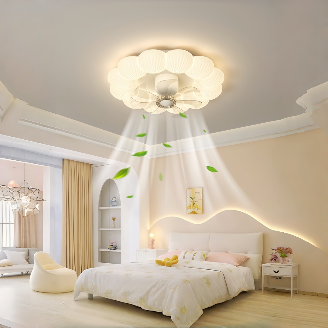 クリームスタイルの花の形をしたシーリングファンライト付き、リ - Decor Lighting Ceiling Fans のレビューと価格