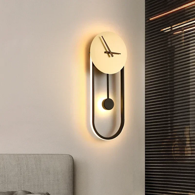 モダンなLEDウォールランプ時計付きブラケットライト、寝室、 - Lighting Home Decor Wall Clocks のレビューと価格