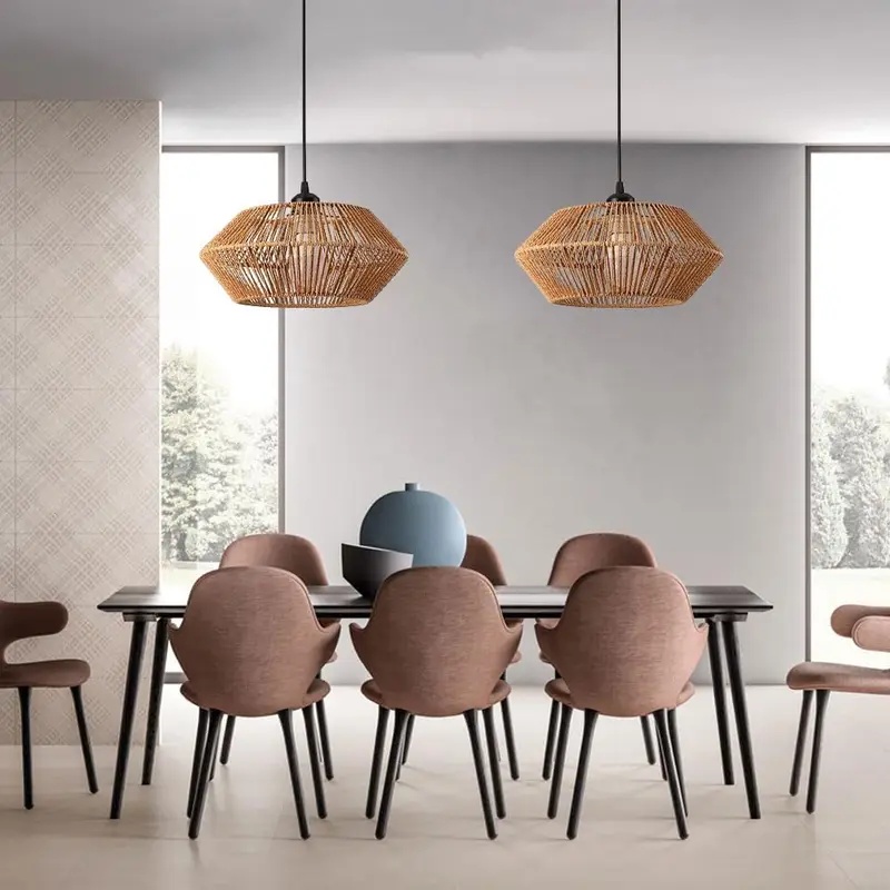 ボホスタイルのラタン製ペンダントライト、幾何学的な六角形の籐 - Geometric Lamp Shade のレビューと価格