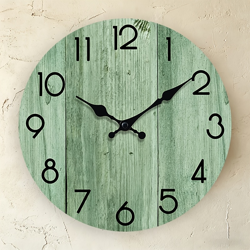 ライトグリーンの木目模様の丸型壁掛け時計、ミニマリストでフレ - Lighting Home Decor Wall Clocks のレビューと価格