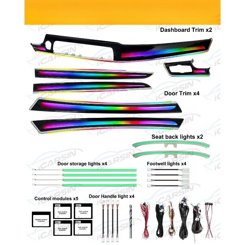 ダッシュボード埋め込み64色ダイナミックLED雰囲気ストリッ - Lighting Interior Decor のレビューと価格