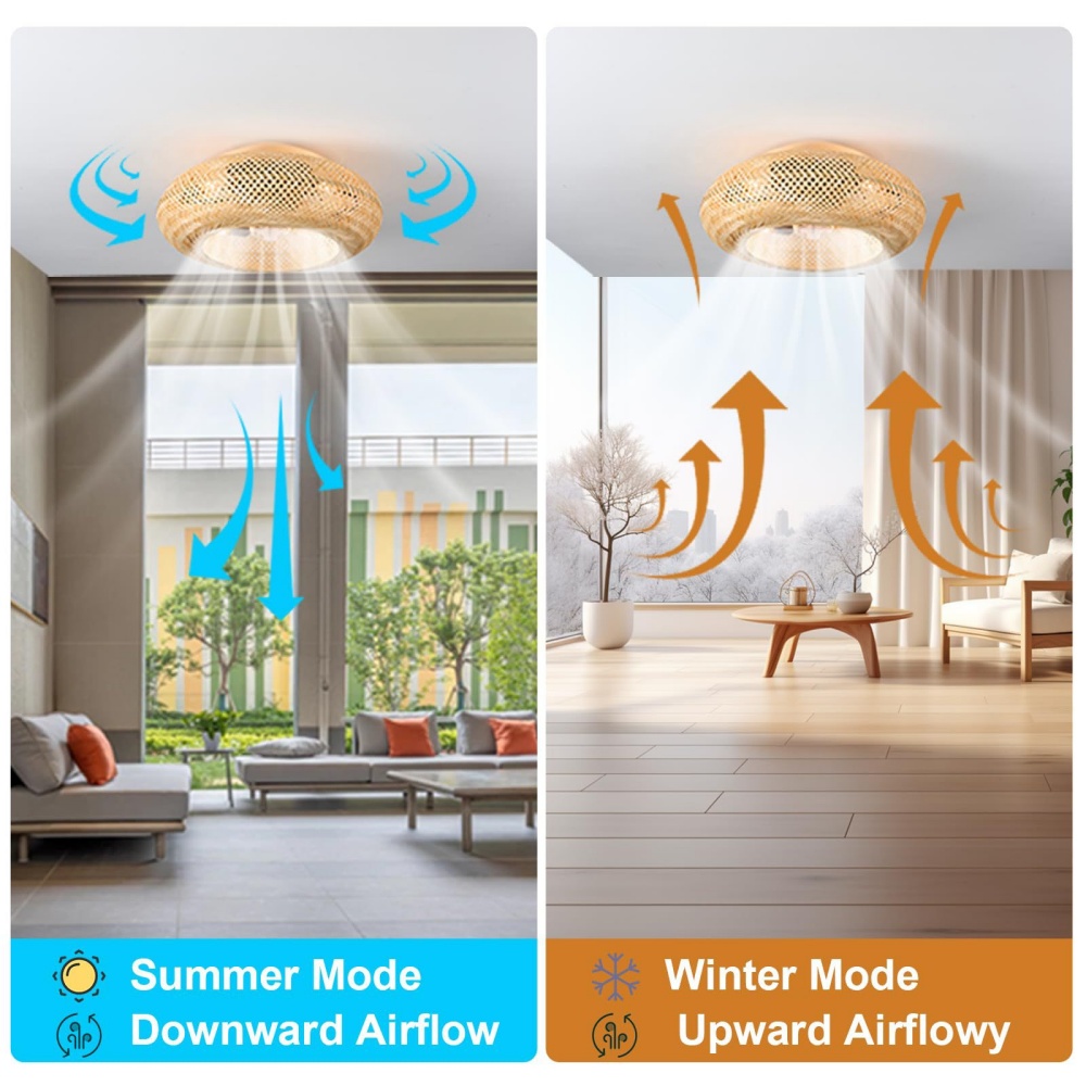 竹製リモコン式シーリングファンランプ モダンな籐製手編みサイ - Decor Lighting Ceiling Fans のレビューと価格